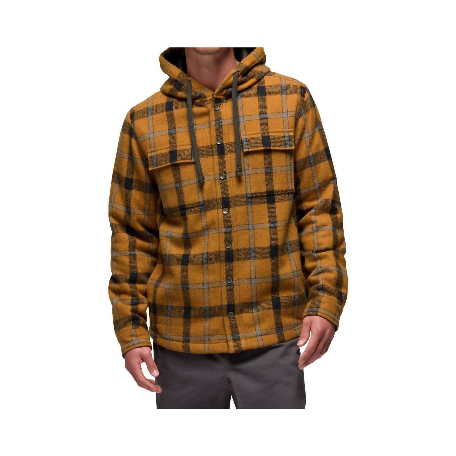 New Prana Asgard Hooded Flannel Shirt In Dijon